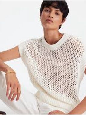 Madewell White Open-Knit Short Sleeve Sweater
